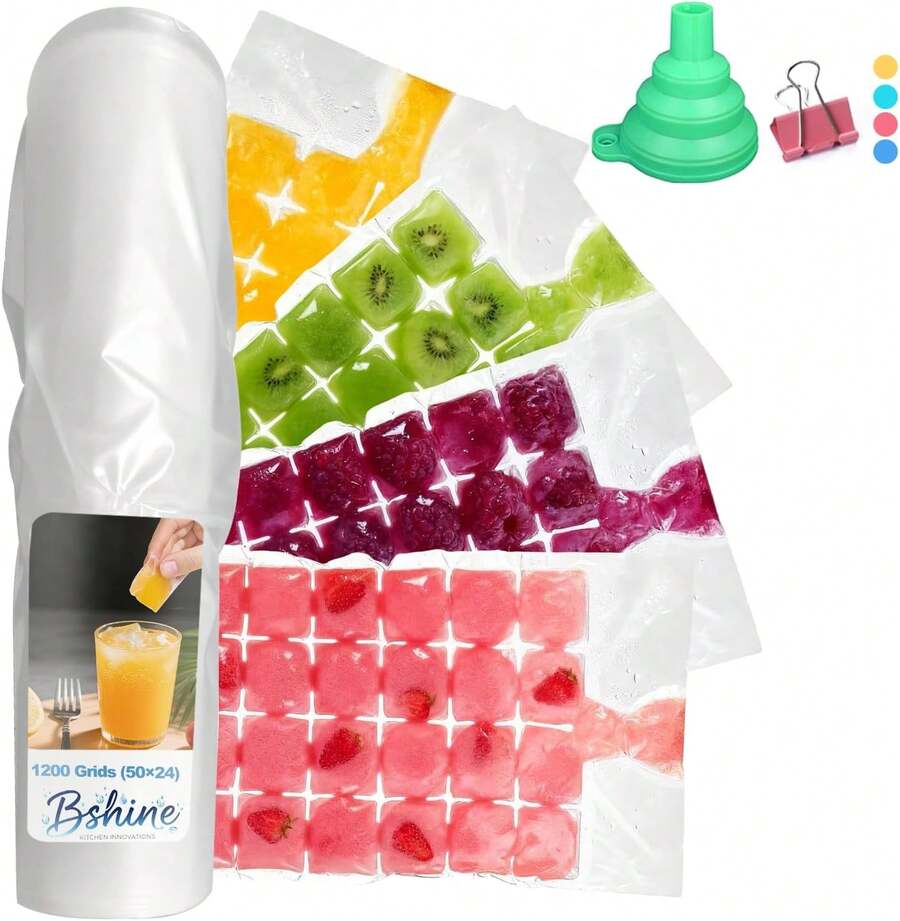 50 Pack Disposable Icecubes Bags,Easy Freeze Icecubes Bags Freezer With Funnels,24-Cell Flavorsaver Tray: Portion-Control Coffee, Broth, Breast Milk & Emergency Cold Compress (50) IRI5 - 50 - 查看 1