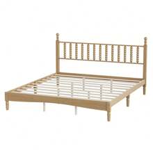 King Size Wood Platform Bed With Gourd Shaped Headboard,Retro Style Platform Bed With Wooden Slat Support,Walnut - Natural + Wood + King - View 9