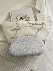 New Arrival Niche Luxury Shell Bag, Rhinestone Evening Clutch, Sparkling Shell Handbag, Luxury Evening Bag With Chain Strap, Suitable For Dates And Commuting - Silver - View 11