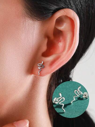 BALMORA A Pair Of Sterling 925 Silver Fashionable Animal Snake Ear Studs Earrings For Women Daily Wearing Friendship Party Jewelry Gift