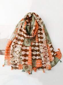 1pc Women's Casual Everyday Wear Bohemian Style Patchwork Geometric Print Soft Scarf - Multicolor - View 5