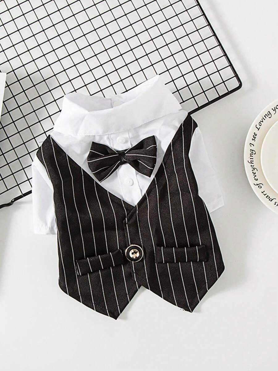 1 Pc Burgundy Suit Dress, Button-Up, With White & Black Detachable Collar, Suitable For Formal Occasions And Everyday Wear - Black - View 1