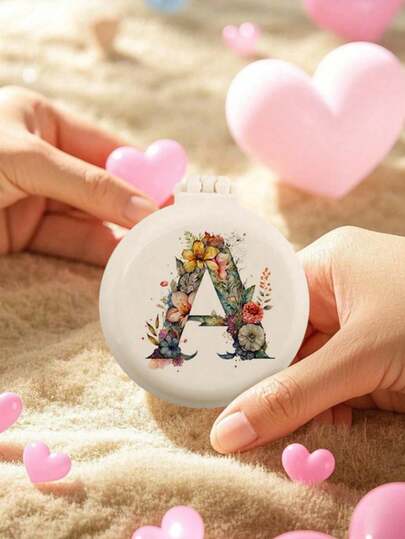 1pc Cute 26 Letter Floral Wedding Exclusive Mini Comb, Compact And Portable, Convenient Mini Air Cushion Comb, Suitable For Girls, Foldable Air Cushion Massage Comb With Mirror, Essential For Travel And Camping