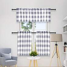 Simple Deluxe 3 Pcs Kitchen Curtains Buffalo Plaid Curtains for Windows Curtains Valance and Tier Set of 3 52" W x 15" Land26" W x 24" L White and Gray - Blanco y gris - Ver 8