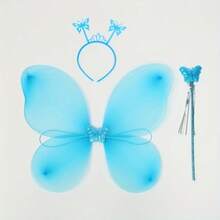 Set de 3 piezas, Alas de hada en múltiples opciones de esquema de color - Accesorio de disfraz de fiesta lindo para todas las ocasiones, perfecto para cosplay y fiestas temáticas, accesorio de disfraz de cosplay | Diseño juguetón | Alas coloridas - Rojo - Ver 2