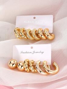 12 piezas Elegantes pendientes de clip de metal en forma de C, Juego de pendientes de diseño minimalista de lujo personalizado y único talla grande vendido en 2026, adecuado para uso diario - Amarillo Oro - Ver 2