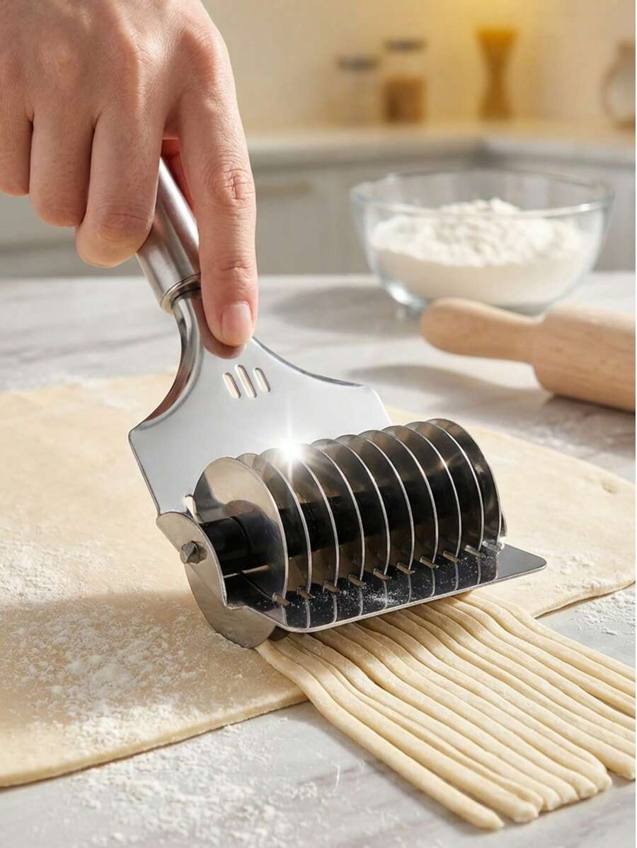 1 pieza (estilo aleatorio) Cortador de pasta y máquina de espaguetis de acero inoxidable de 8.8 pulgadas, rodillo de masa manual con cuchillas múltiples, extrusor de fideos y cortador de enrejado italiano para la cocina
