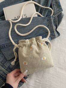 Straw Bucket Bag For Women, Fresh And Chic, Beach Style, Elegant Woven Crossbody Bag - Khaki - View 8