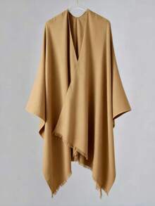 1pc New Striped Tasseled Poncho/Cape, Warm & Fashionable Unisex Shawl Scarf For Autumn/Winter - Multicolor - View 19