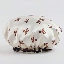 1pc Thickened Double-Layer Bow Print Shower Cap For Women, Waterproof Bath Hair Care Cap, Makeup Cap, Sleep Cap, Kitchen Anti-Oil Cap, Home Bathing Cap - Thickened version - View 11
