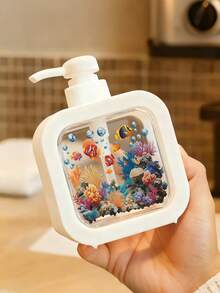 创意浴室手动按压式洗液瓶 - 以艺术化的海洋生物和水下世界/海洋为主题,呈现清新水彩风格,适用于浴室、厨房和水槽的设计或装饰 - 可用于盛装皂液、洗手液、沐浴露 - 创意乳液瓶、乳液分配器、浴室配件 - 彩色 - 查看 6