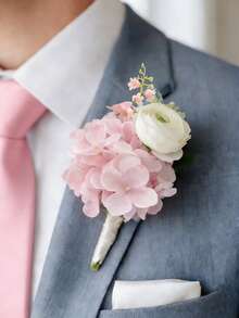 1pc/6pcs Set Hydrangea Flower Lapel Pin For Men, Suitable For Weddings, Grooms And Groomsmen; Ranunculus Flower Boutonniere, Realistic Polyester Wrist Corsage Pin, Perfect For Weddings, Parties, Anniversaries - Boutonniere - View 13
