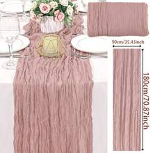 1pc Vintage Pink & Gray Cheesecloth Table Runner, Bohemian Gauze Fabric Table Cloth, Rustic Sheer Runner For Wedding Party, Bridal Shower, Baby Shower, Long Table Decor - Multicolor - View 6