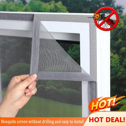 1片灰色蚊帐，透气有效防蚊，无需钻孔，自粘式安装，宠物友好，适用于卧室、客厅、浴室、阳台。