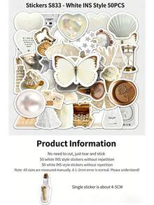 50张白色ins风涂鸦贴纸，简约清新防水，适用于Guka、日记本、奶茶杯和行李箱DIY - 1 Set - 查看 2