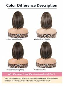 12 Inch Short Straight Brown Highlight Wig For Women, White Highlight With Dark Roots, Suitable For Daily Wear And Cosplay, High Temperature Fiber Material - Brown Highlight - View 10