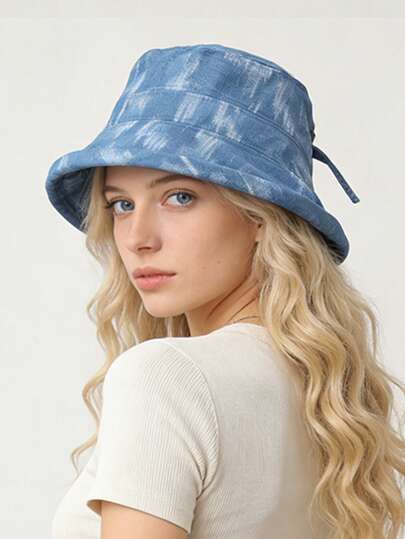 1pc Women's Casual Tie-Dye Denim Bucket Hat, Compact Stylish Sun Protection Hat Suitable For Outdoor Activities, Spring/Summer