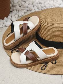 Summer New Style Simple Color Children's Slippers, With One-Piece Design, Suitable For Daily Wear - white brown - View 4
