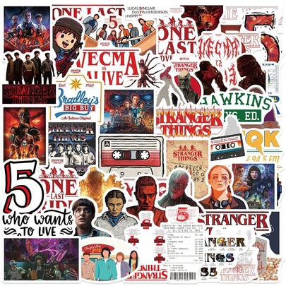 50张/套 2026《怪奇物语》电视剧涂鸦贴纸，生日派对最佳礼物，防水装饰贴纸，适合电视剧粉丝、学生、派对DIY、会计、主题派对必备、学生派对经济实惠产品