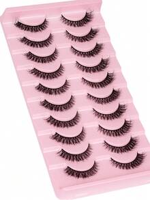 10 Pairs Short 3D Faux Mink Lashes, Create Cat Eye Makeup Effect, Long & Thin, Soft & Natural Looking Fake Lashes, Strip Eyelashes - Black - View 7