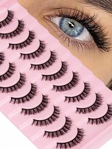 10对自然猫眼假睫毛，打造猫眼妆效，纤长纤细，柔软自然，条状假睫毛 - 黑色 - 查看 1