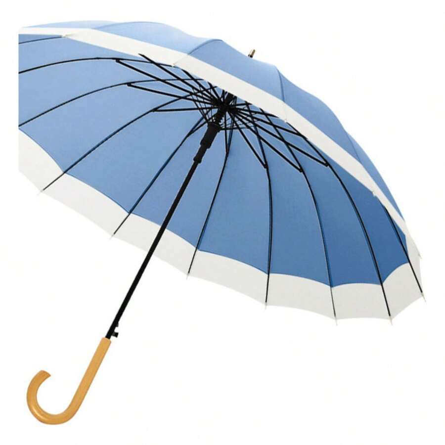 16k Paraguas Automático Con Mango Curvo Madera Maciza 105cm - Azul - Ver 1