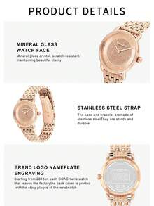 Coach ELLIOT Series Women's Watch, Rose Gold Tone Case Rose Gold Stainless Steel Band Gold Sand Dial - 玫瑰金 - 查看 4