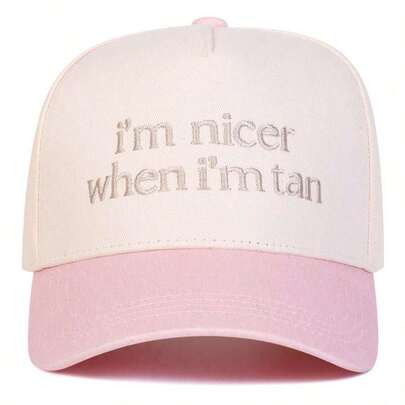 1pc Women's I'NICER WHEN I'TAN Trucker Hat, Personalized Letter Embroidery Baseball Cap, Street Fashion Five-Panel Hat, Outdoor Casual Cap Spring/Autumn Travel, Beach Vacation.