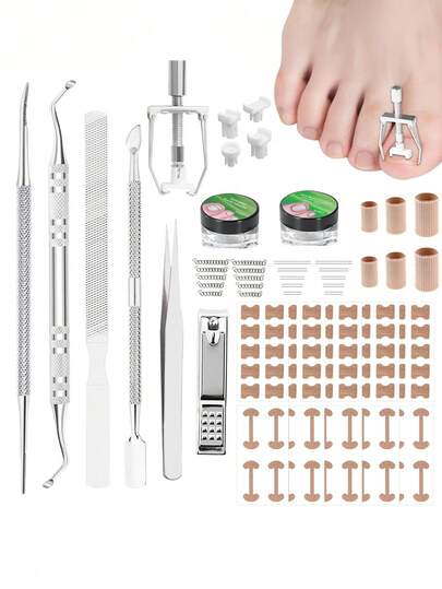 1 Set Edelstahl Eingewachsene Zehennagel Korrektur Pads, Nagel Korrektur Drähte, Schmerzfreies Eingewachsener Zehennagel Werkzeug Set geeignet für alle Arten von Eingewachsenen Zehennägeln (Kratzer auf der Oberfläche der Edelstahlprodukte sind normal und beeinträchtigen die Verwendung des Produkts nicht) Pediküre
