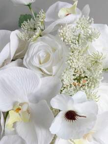 Boho Wedding Waterfall Bouquet Artificial Silk Flowers, Handmade Faux Rose & Butterfly Orchid Bridal Cascade Bouquet For Wedding Photoshoot Party Decor,Festival,Elegant - Multicolor - View 6