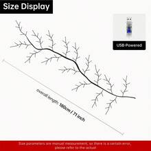 1pc Artificial Willow Branch Christmas Fairy Lights, 96 LED, 1.8m/5.9ft, LED Climbing Wall Lights, 8 Lighting Modes, Indoor Outdoor Garden Party Use, USB Powered - Warm white light - View 7