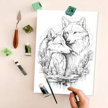 1Pc 22 Pages Wolf Coloring Book, Single-Sided Printed Thick Paper, Coloring Pages For Stress Relief & Relaxation, Wolf Art Book, Gift For Coloring Lovers, Wolf Enthusiasts, Birthday, Christmas, 17x25cm/6.69x9.84in - Multicolor - View 5
