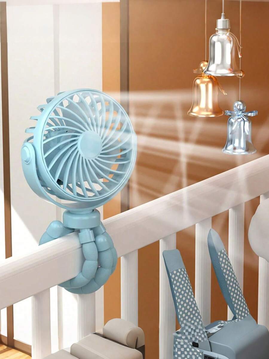 迷你手持便携式风扇，带夜灯，可用作婴儿车风扇、汽车座椅风扇，USB 或电池供电，配有灵活的三脚架夹，适用于学生床、书桌、自行车、婴儿床、跑步机、露营和旅行。 - 均碼 - 查看 1