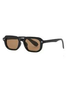 A Pair Of Women's Black Square PC Frame Glasses, Minimalist Style, Solid Color, Retro Street Fashion. - Multicolor - View 7