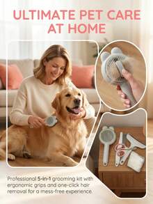 5-Piece Professional Pet Grooming Kit With Self-Cleaning Slicker Brush, Ergonomic Nail Clippers & Safety Scissors, All-In-One Home Grooming Set For Small To Large Dogs And Cats - View 7