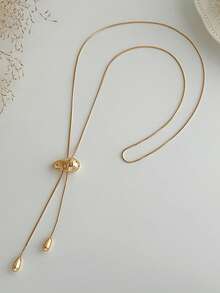 1 chiếc vòng cổ dài hình chữ Y bất đối xứng bằng kim loại kiểu cổ điển, dây xích hình xương rắn có thể điều chỉnh, thiết kế tối giản, mặt dây chuyền hình giọt nước CCB, phù hợp cho nữ giới đeo hàng ngày, dự tiệc và sự kiện. - Vàng - Xem 5
