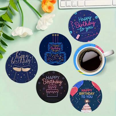 6개 나무 컵 코스터, 귀여운 카툰 케이크 & 동물 디자인, 둥근 모서리, 미끄럼 방지 & 청소하기 쉬움, 어린이 생일 파티 & 가족 모임을 위해 디자인된, 즐거운 생일 축하 동안 아이들과 함께하는 실용적인 코스터 및 장식 액세서리.