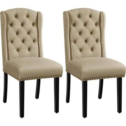 Dining Chairs Set Of 2 Upholstered Button Tufted Kitchen Dining Room Chairs With Solid Wooden Legs