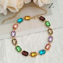 1pc 18K Gold Plated Bohemian Style Fashionable Sexy Full Zirconia Stone Necklace For Women - A - View 8
