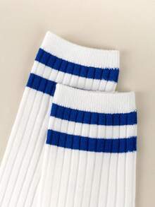 1/2/4 paia di calze a ciuffo per bambini, versatili per tutte le stagioni, a righe rosse e bianche, nere e bianche, blu e bianche, stile scolastico con parte superiore larga, adatte per uniformi e calze a ciuffo - Multicolore - Visualizzare 8
