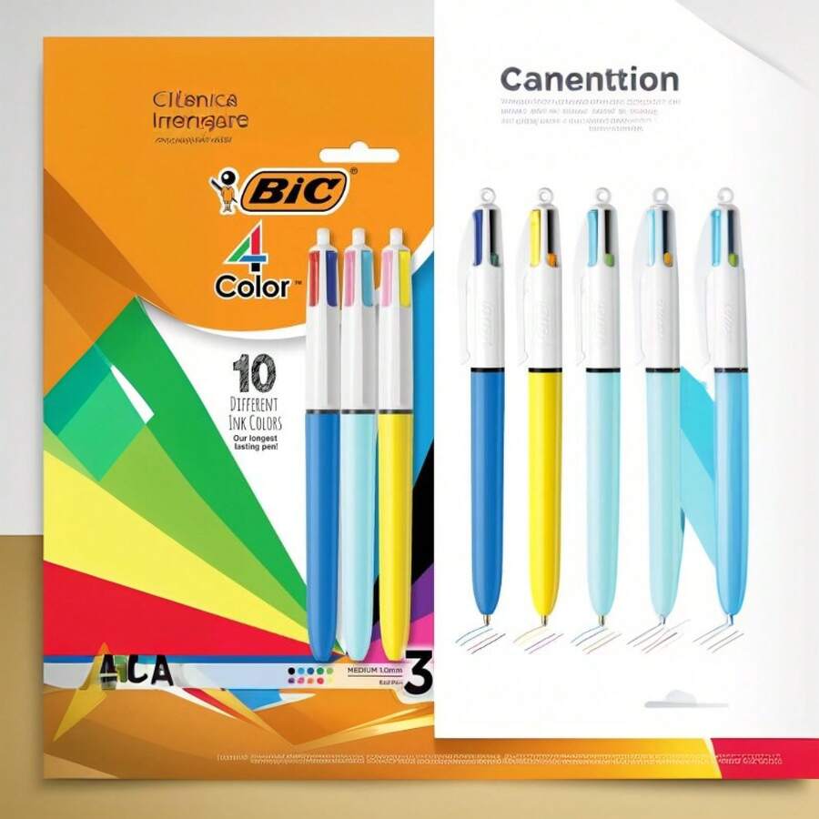 BIC 4-Color Shine Retractable Ballpoint Pens, Long-Lasting Ink, Comfort Wide Barrel, Assorted Ink, 3-Count Pack - Mực đen, xanh dương, xanh lá cây, đỏ - Xem 1