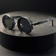 Vintage-Style Round Goggles Featuring Steampunk Rotatable Lenses With UV400 Polarization, Suitable For Both Men And Women. These Retro Industrial Eyewear Pieces Offer Adjustable Brightness For Photography, Travel, Festivals, Cosplay - 多色 - 查看 12