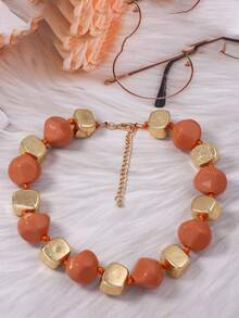 1件休闲奢华清新百搭几何树脂圆形手工多层项链，女士款 - 休閒串珠項鍊 - 查看 8