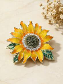 1 pieza Broche de esmalte con diseño de girasol de moda, elegante accesorio de flor para mujer, versátil accesorio para abrigo - Multicolor - Ver 5