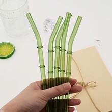 可重复使用防碎玻璃吸管，7.87英寸 x 8毫米，10支绿色玻璃吸管，配2个清洁刷和1个收纳袋，适用于饮料、牛奶、果汁、咖啡。 - 查看 5
