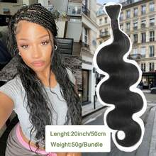 Human Braiding Hair For Boho Braids Body Boho Hair For Braiding Knotless 15A Body Wave Bulk Bohemian Natural Black 100% Unprocessed Body Human Hair Extensions 1 Bundles /50g - Natural Black - 查看 8