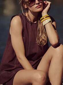 Women Plaid Outfit, Long Sleeve Tie-Up Crew Neck T-Shirt With Elastic Waist Shorts Summer Outfit - 咖啡棕 - 查看 6