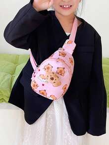 水豚斜挎包，卡通印花胸包，男女通用迷你背包，多功能小号单肩包 - 彩色 - 查看 2