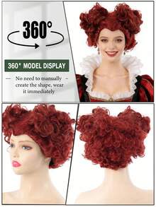 Heat Resistant Synthetic Red Heart-Shaped Wig, Movie Themed Coily Hair, Cosplay Witches Costume Wig With Rose Net Cap, Glueless Bun Beehive Style, Halloween Party & Birthday Queen Accessory, Funny Cosplay Props - Multicolor - View 7