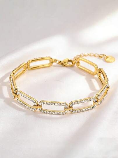 Camhanno 1pc Sophisticated Glam Stainless Steel Bracelet, Elevate Your Look For Office Days And Social Events, Polished Link Profile Adds Luxury To Everyday Wear, Meaningful Gift For Celebrating Milestones And Achievements, Stands Out At Friend Gatherings And Colleague Dinners